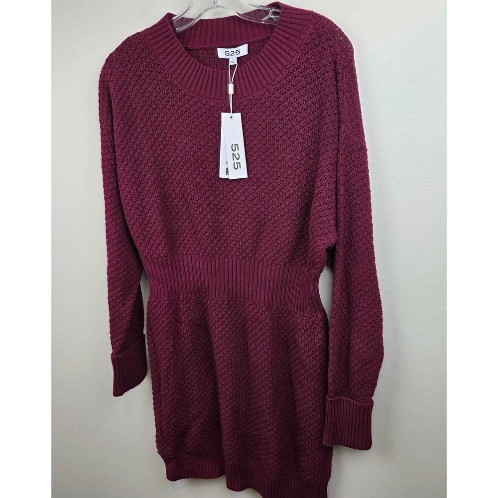 525 America Womens Wine Textured Knit Sweater Dress FA21S119 Size L NWT